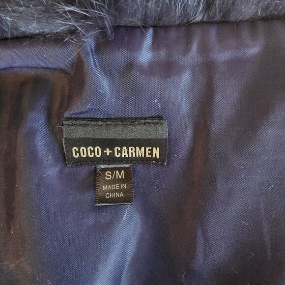 COCO+CARMEN Angora Fur Vest Women S/M Navy Lined full Zip Front Sleeveless - Picture 5 of 15